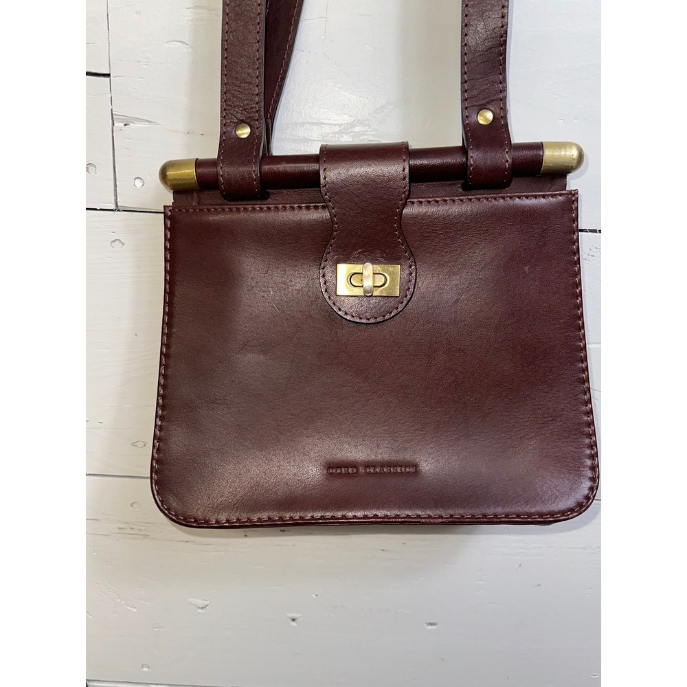 Luxury Cord Classics Mahogany Leather Shoulder Bag Brass Bar Turn Lock
